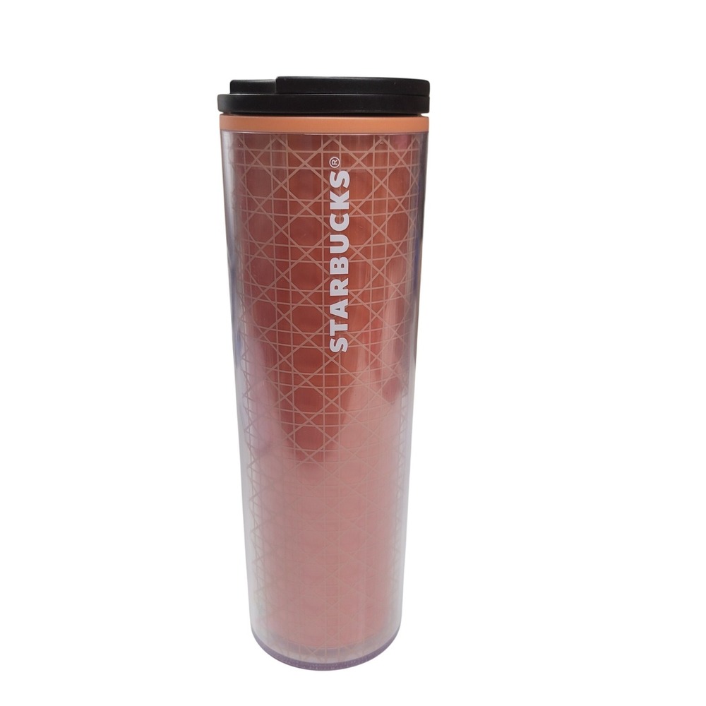 Starbucks 16 oz Tumbler Coral‎ Pink Woven Design Travel Cup Mug
